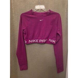 Nike Pro Pink Long Sleeve Cropped Performance Tee Shirt L EUC